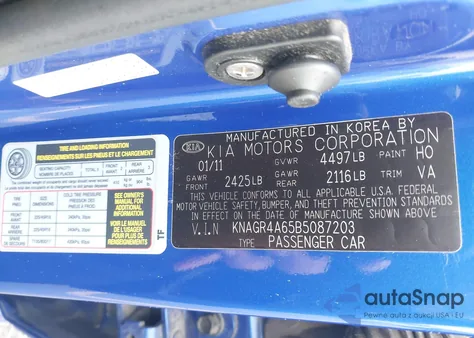 2011 Kia Optima Sx z USA, uszkodzony, nr VIN KNAGR4A65B5087203